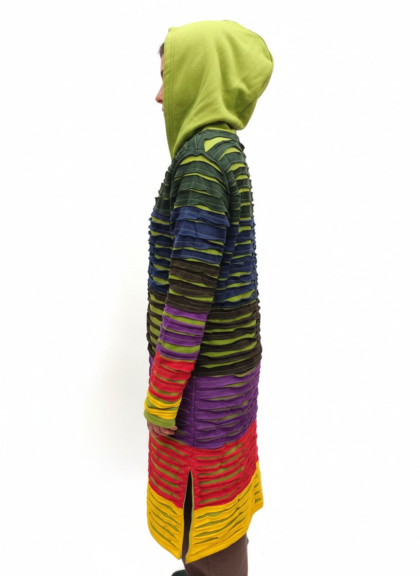 Chaqueta larga multicolor efecto desgastado