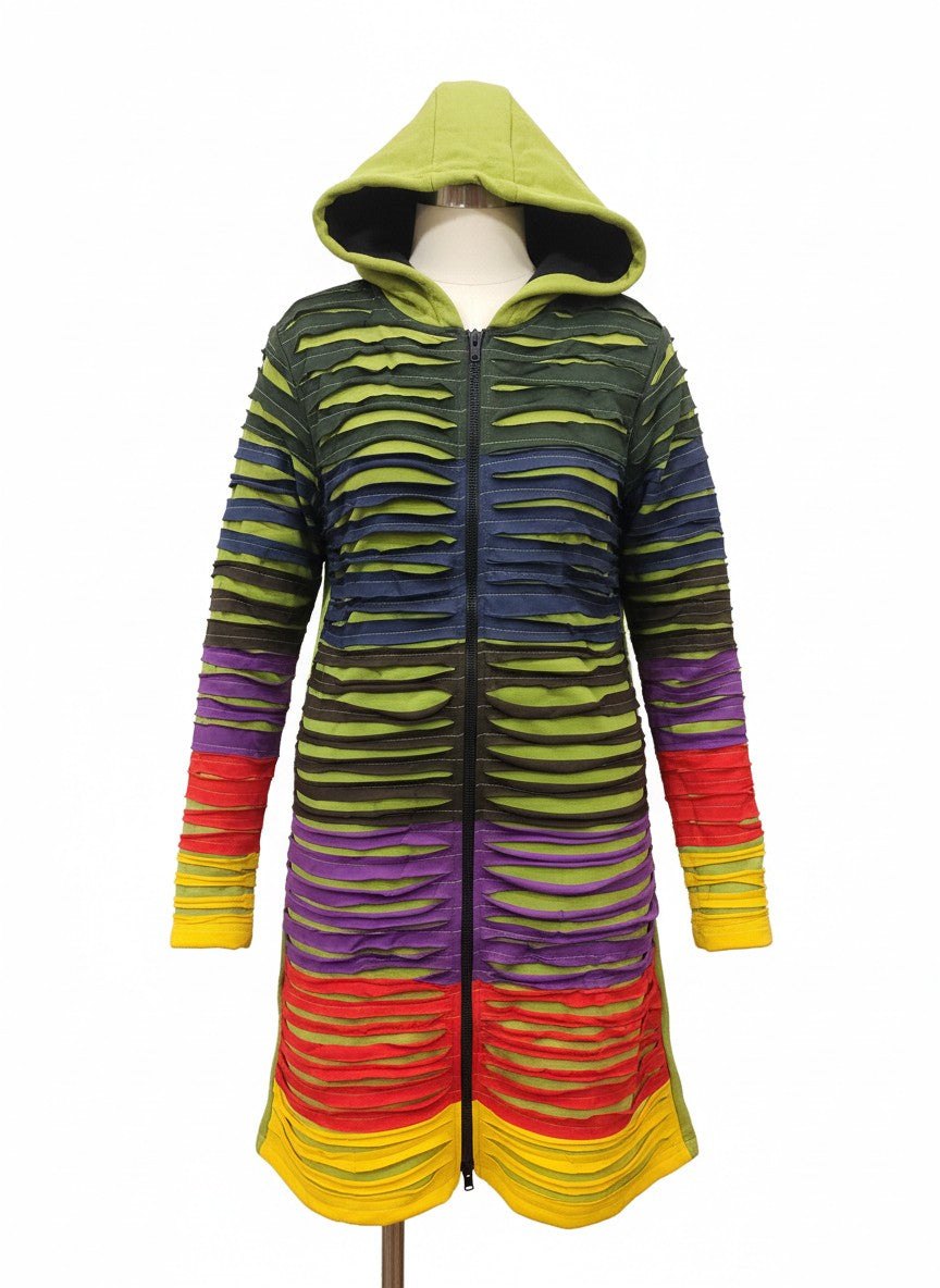 Chaqueta larga multicolor con efecto desgastado