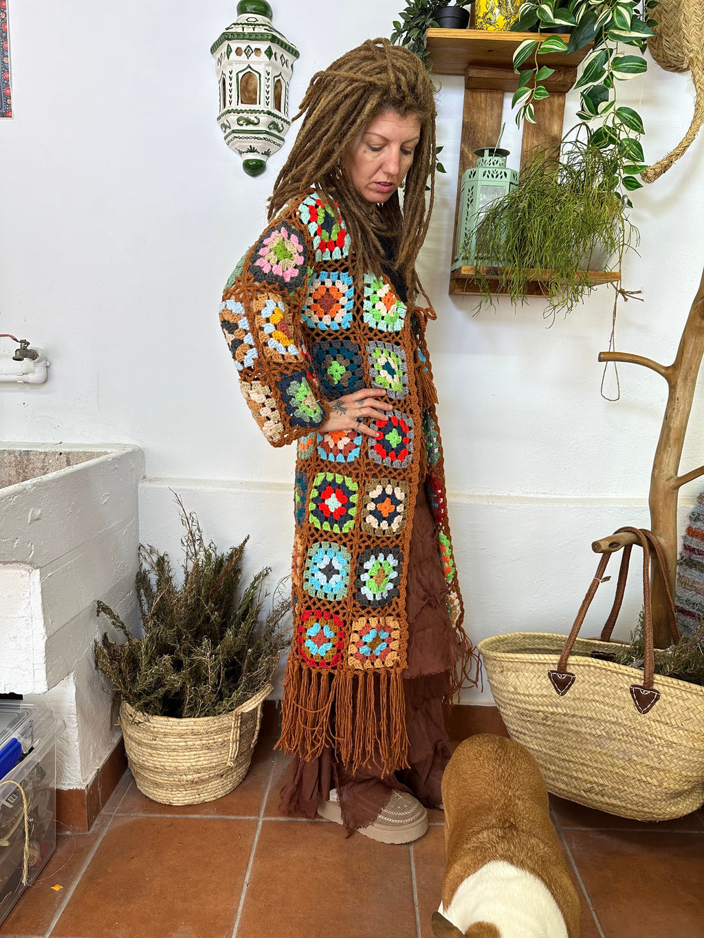Chaqueta Larga Ganchillo Marrón