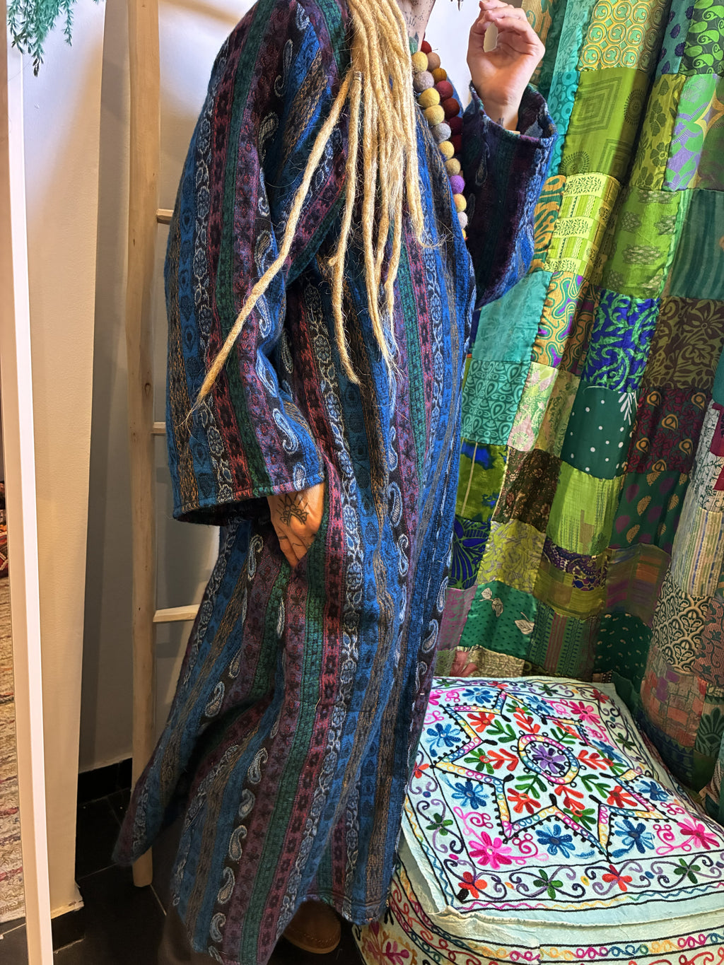 Abrigo Kimono Étnico Azul