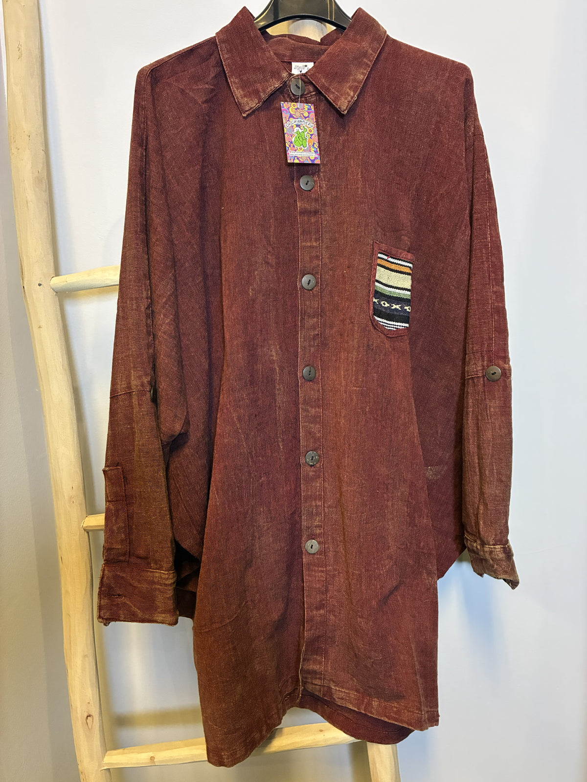 Camisa Oversize Étnica con Detalles