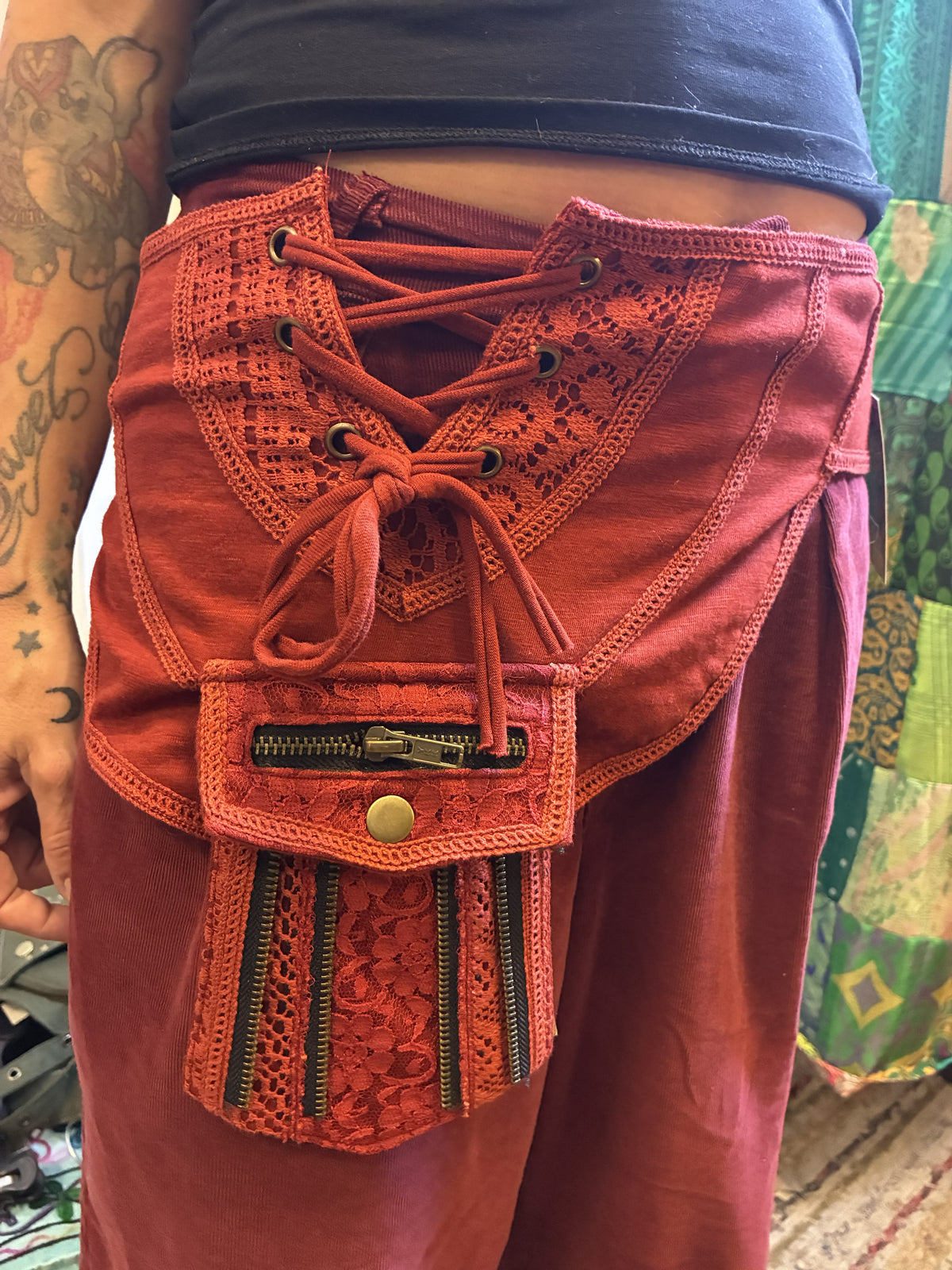 Riñonera Cinturón Boho Encaje Terracota