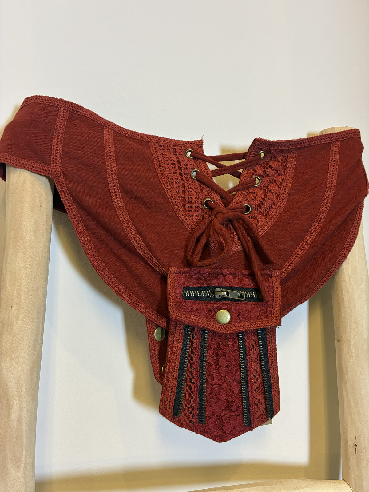 Riñonera Cinturón Boho Encaje Terracota