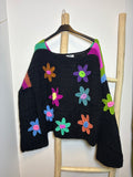 Jersey Crochet Flores Black