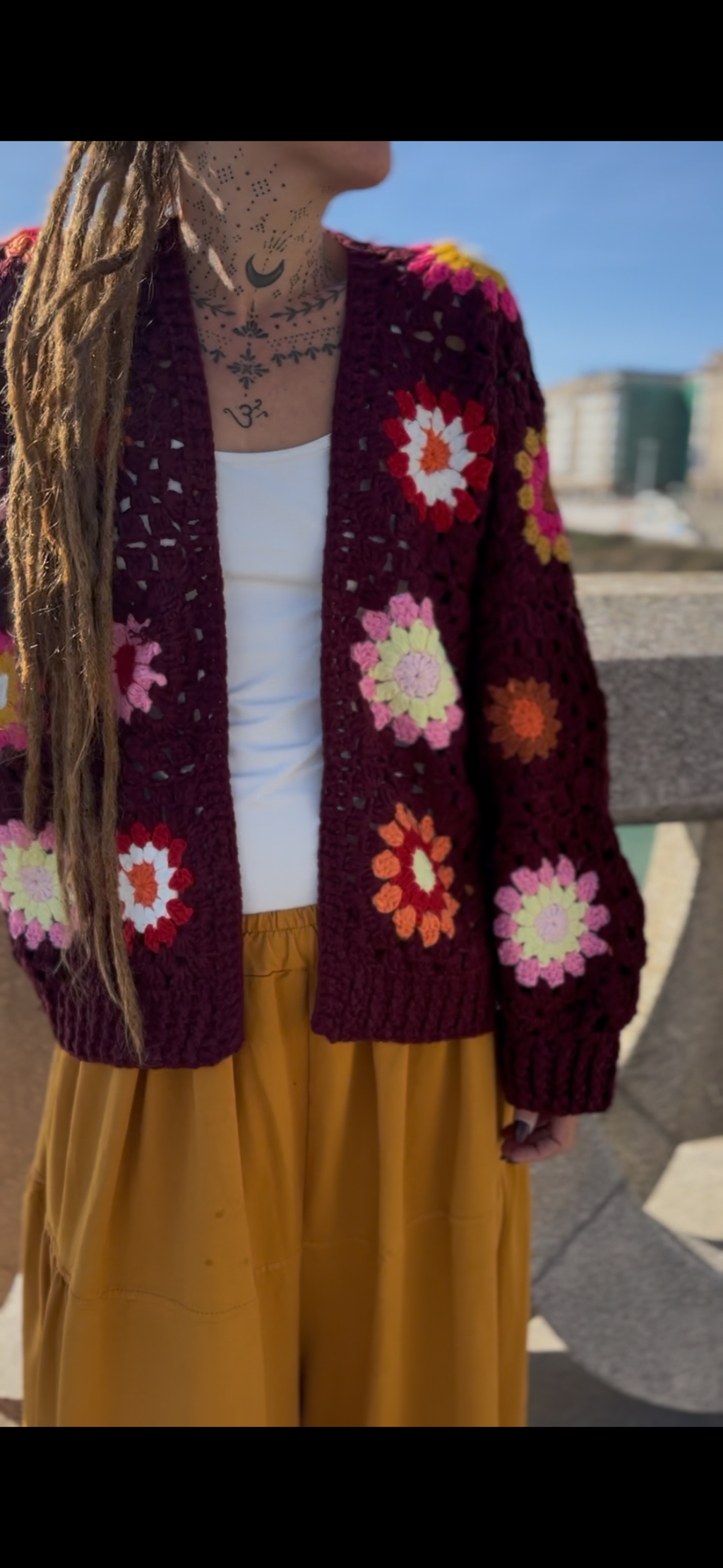 Chaqueta Crochet Flores Retro