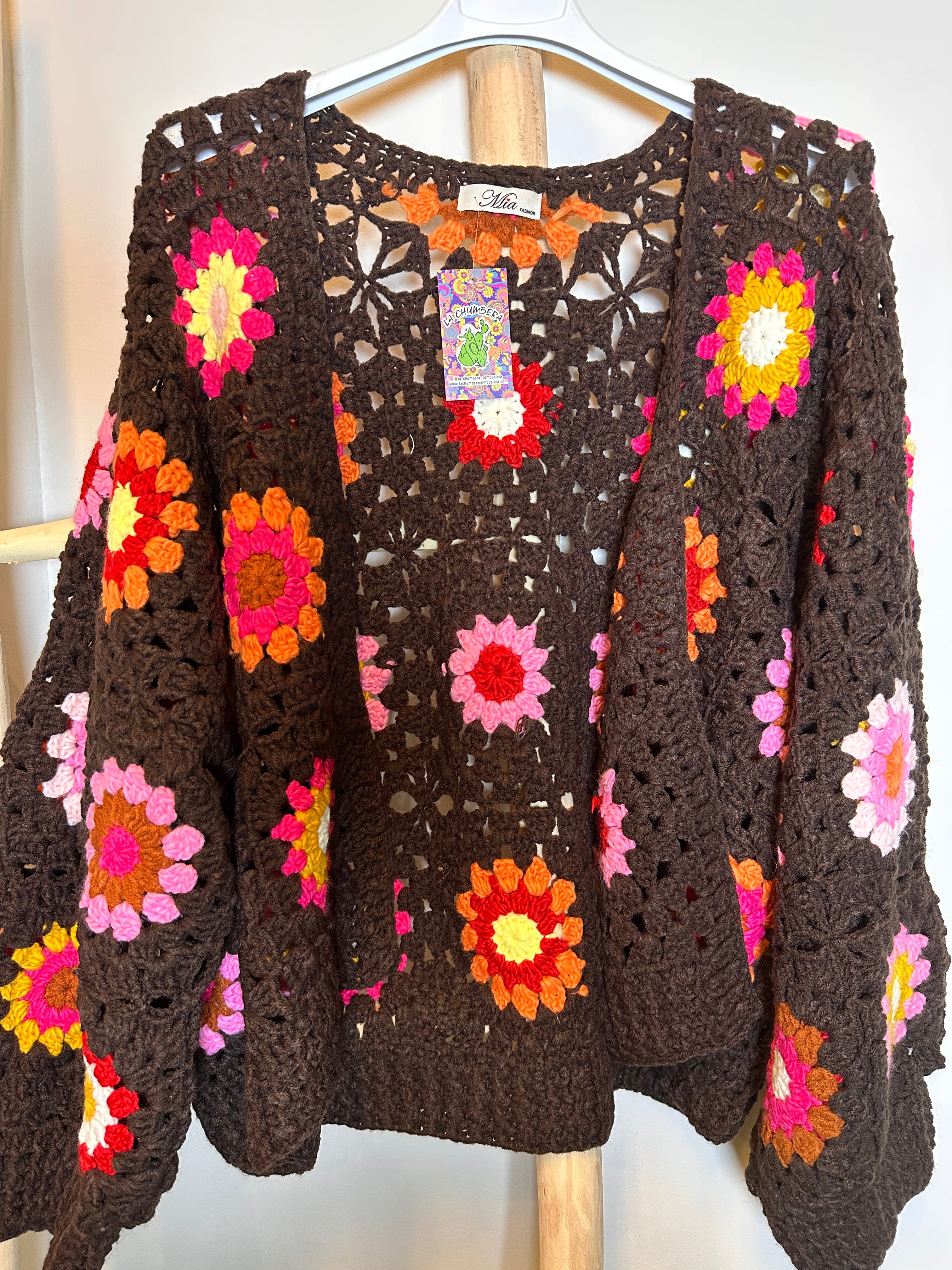 Chaqueta Crochet Flores Retro