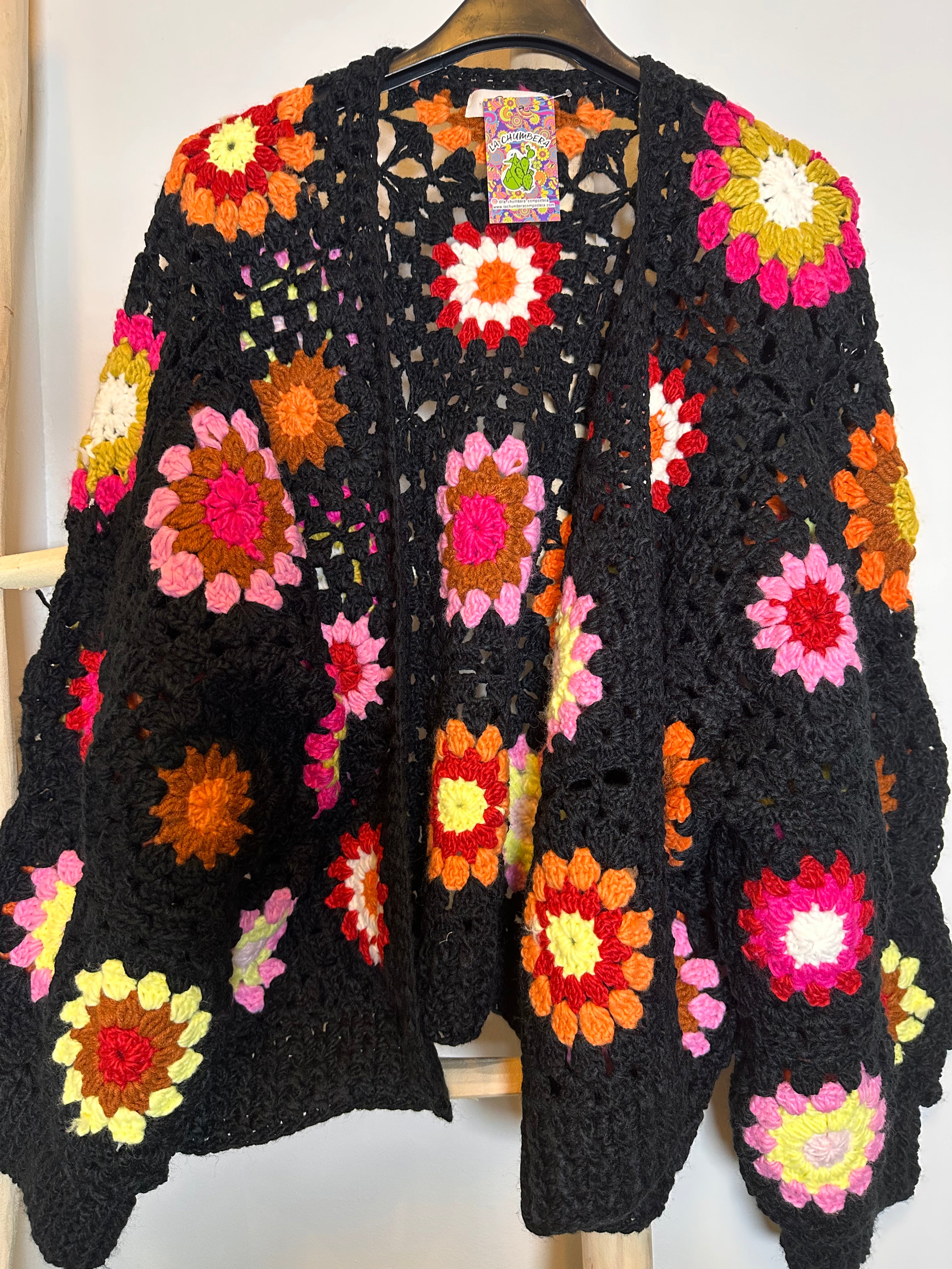 Chaqueta Crochet Flores Retro