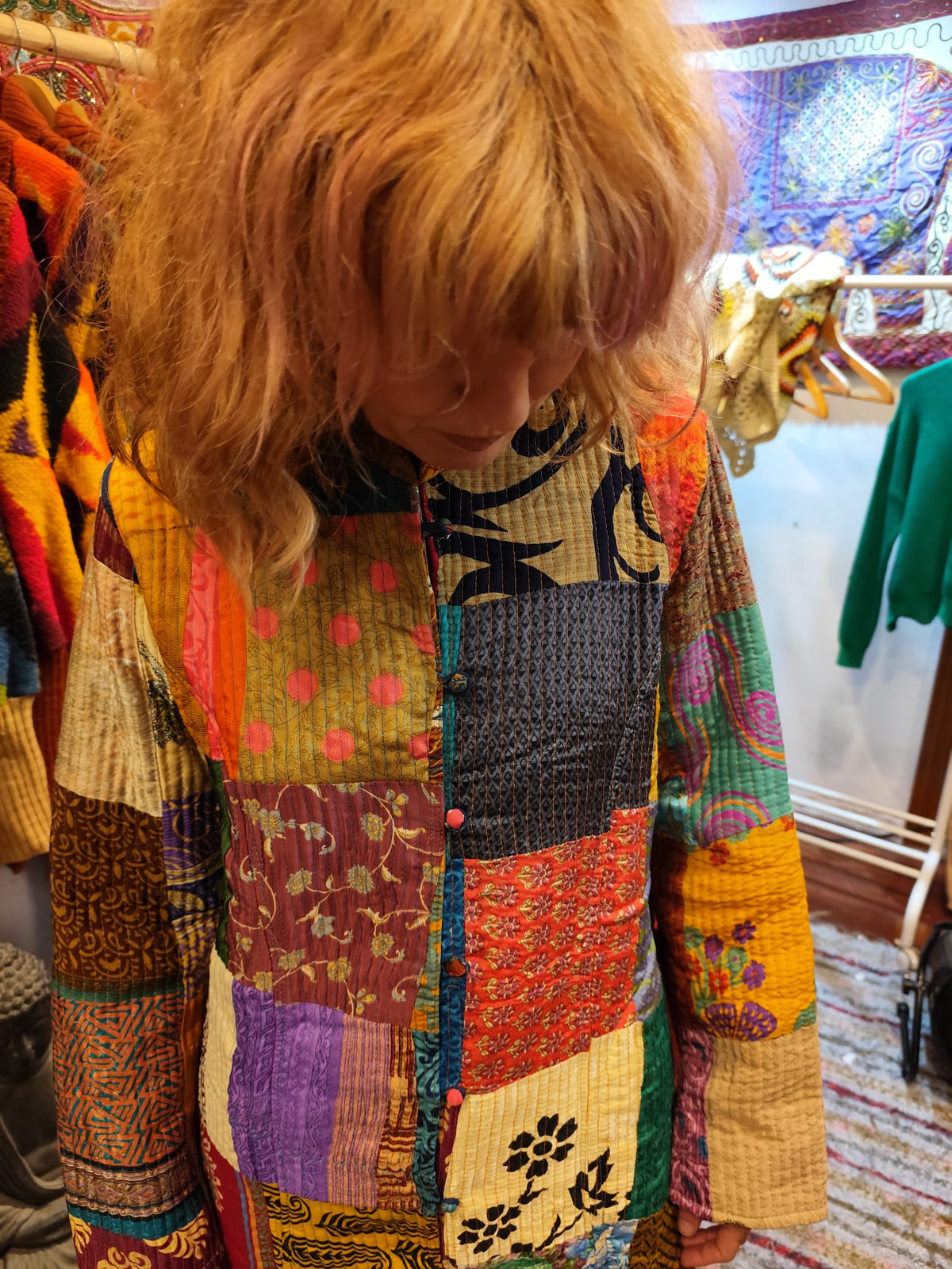 Abrigo Largo Kantha "Esencia Chumbera" – Chaqueta Boho Artesanal