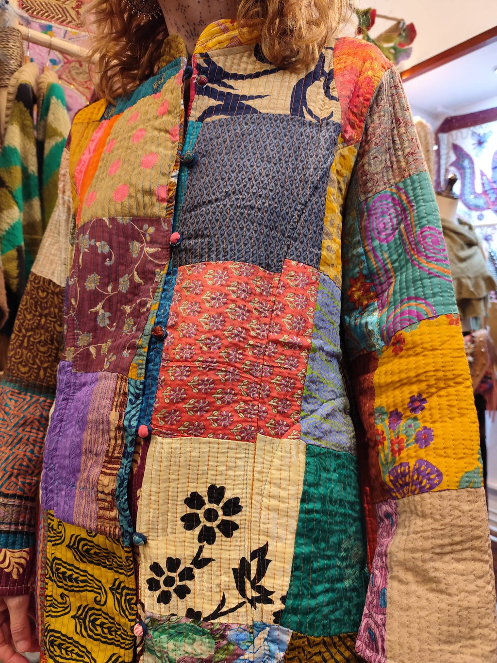 Abrigo Largo Kantha "Esencia Chumbera" – Chaqueta Boho Artesanal