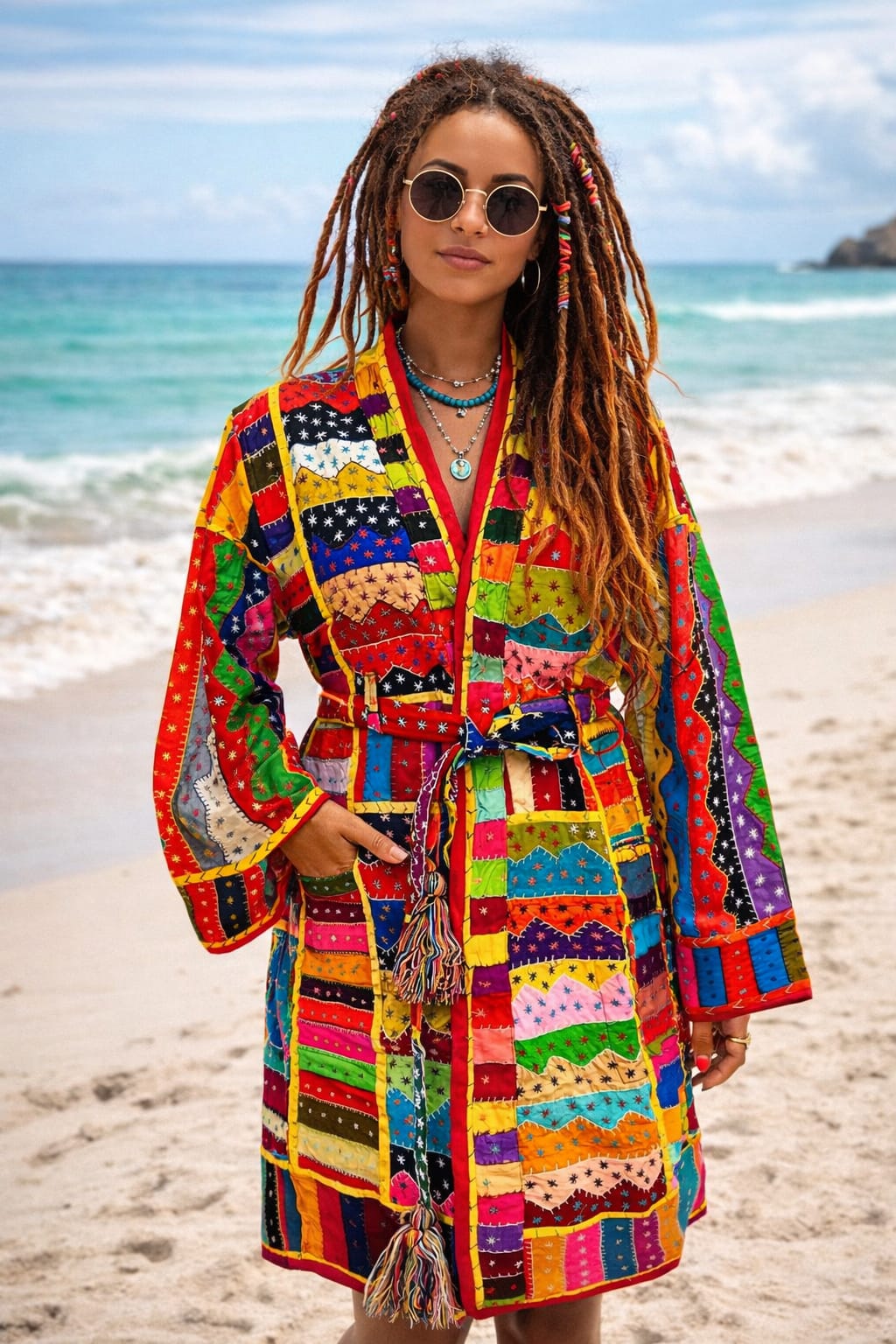 Kimono Patchwork Colores Vivos Estilo Hippie